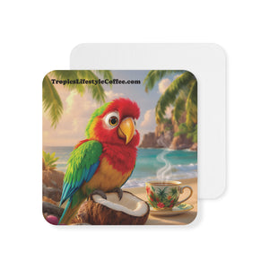 Cardboard Coaster Set — Tiki the Parrot Coffee Coasters (50/100 pcs)