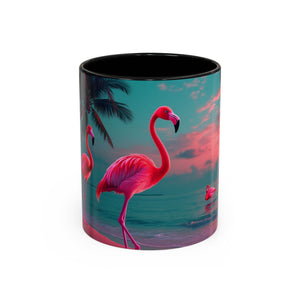 Accent Coffee Mug (11, 15oz), Neon Flamingos at Night / Various Colors