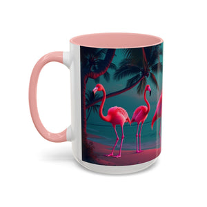 Accent Coffee Mug (11, 15oz), Neon Flamingos at Night / Various Colors