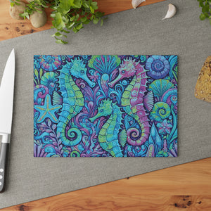 Glass Coffee Station Tray, 2 Sizes – Seahorse Trio Turquoise
