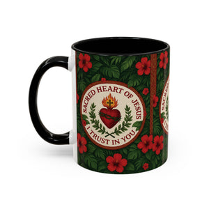 Religous Accent Color Coffee Mug (11, 15oz) / Sacred Heart of Jesus Prayer, Various Colors