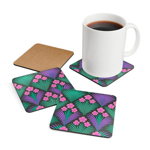 Coaster Set/4 - Midnight Hibiscus Deco/Pink