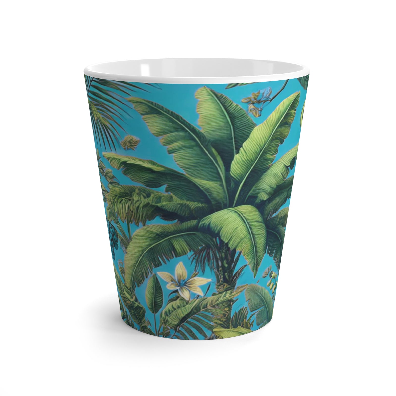 Latte White Mug - More Tropical Fruit, Aqua Blue