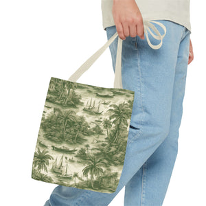 Coastal Toile Green Tote Bag - 3 Sizes