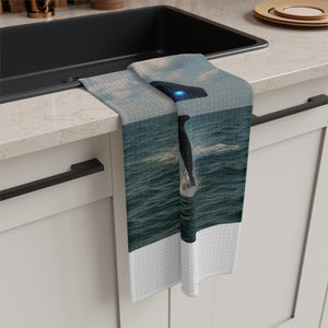 Tropical Microfiber Coffee/Tea Towel – UFO & Dolphin, White