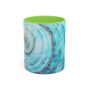 Colorful Mugs (11oz, 15oz), Disco Jade Turbo Shell Macro