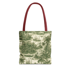 Coastal Toile Green Tote Bag - 3 Sizes