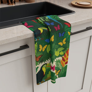 Tropical Microfiber Coffee/Tea Towel – Jungle Parrots & Butterflies