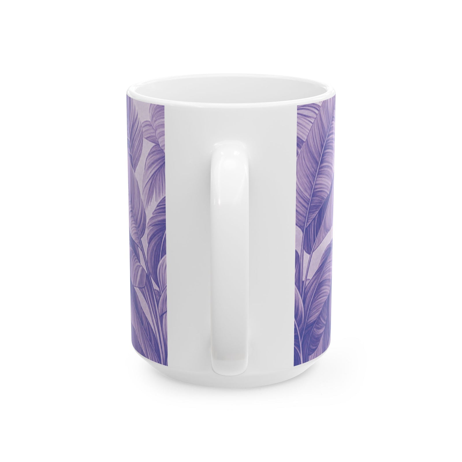 Ceramic White Mug - 11oz & 15oz, Palm Serenity, Lilac