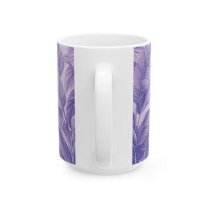 Ceramic White Mug - 11oz & 15oz, Palm Serenity, Lilac