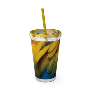 Tropical Tumbler with Straw | 16 oz: Parrot Macaw Feathers