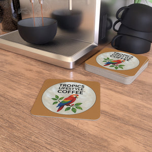 Bulk Hardboard Coffee Coasters - Parrot MOP Logo (50/100 pcs), light brown