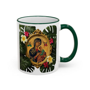 Accent Rim & Handle Coffee Mug, Religious ~ Our Lady of Perpetual Help, Monsteras