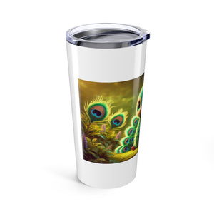 20oz Tropical Glossy Tumbler, Stainless Steel / Baby Peacock, White