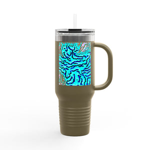 Insulated Travel Mug, 40oz / Wild Coral, Turquoise - Perfect for Outdoor Adventures