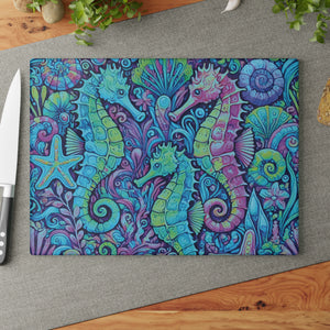 Glass Coffee Station Tray, 2 Sizes – Seahorse Trio Turquoise