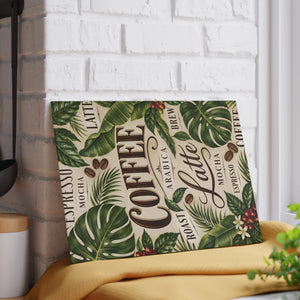 Glass Coffee Station Tray, 2 Sizes – Tropical Latte & Espresso Typography