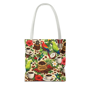 Tropical Parrots & Coffee Tote Bag, Green - 3 Sizes