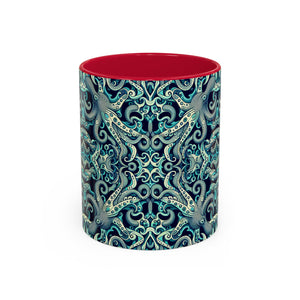 Accent Color Coffee Mug, Many Colors - 11oz & 15oz / Twisted Aqua Octopus