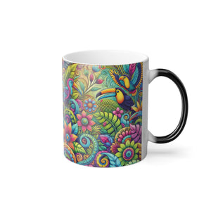 Color Morphing Mug, 11oz, Rainforest Music Parrots