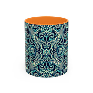 Accent Color Coffee Mug, Many Colors - 11oz & 15oz / Twisted Aqua Octopus