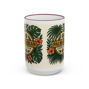 Accent Rim & Handle Coffee Mug — Palm & Bean Coffee Club Logo