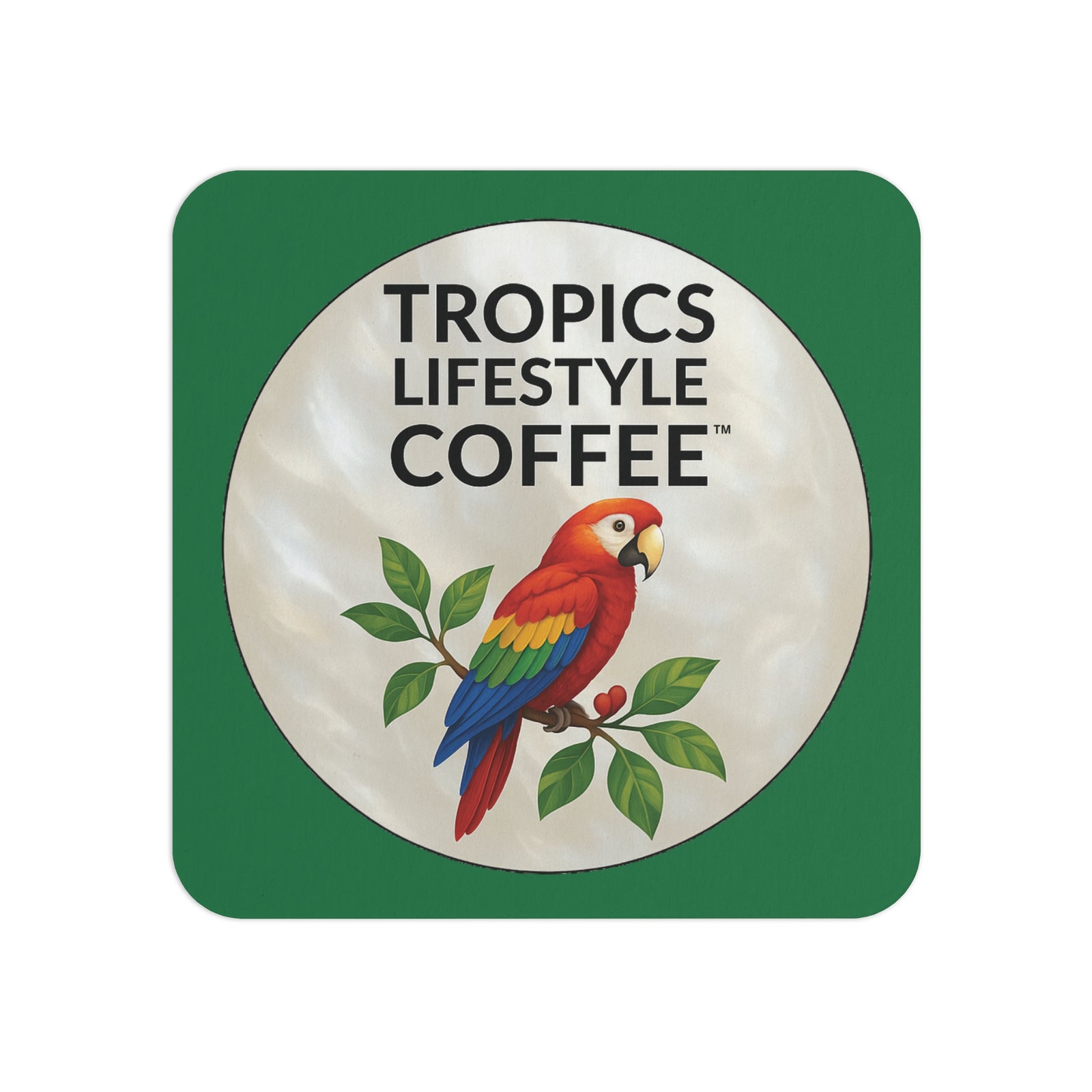 Tropical Cardboard Coffee Coasters — Parrot MOP Logo (50/100 pcs)