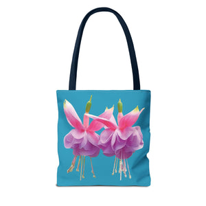 Two Fuschsias Tropical Flower Tote Bag/Turquoise - 3 Sizes