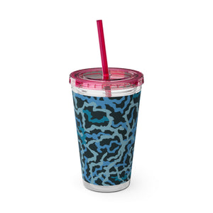 Tropical Tumbler with Straw | 16 oz: Coral Threads, Blue