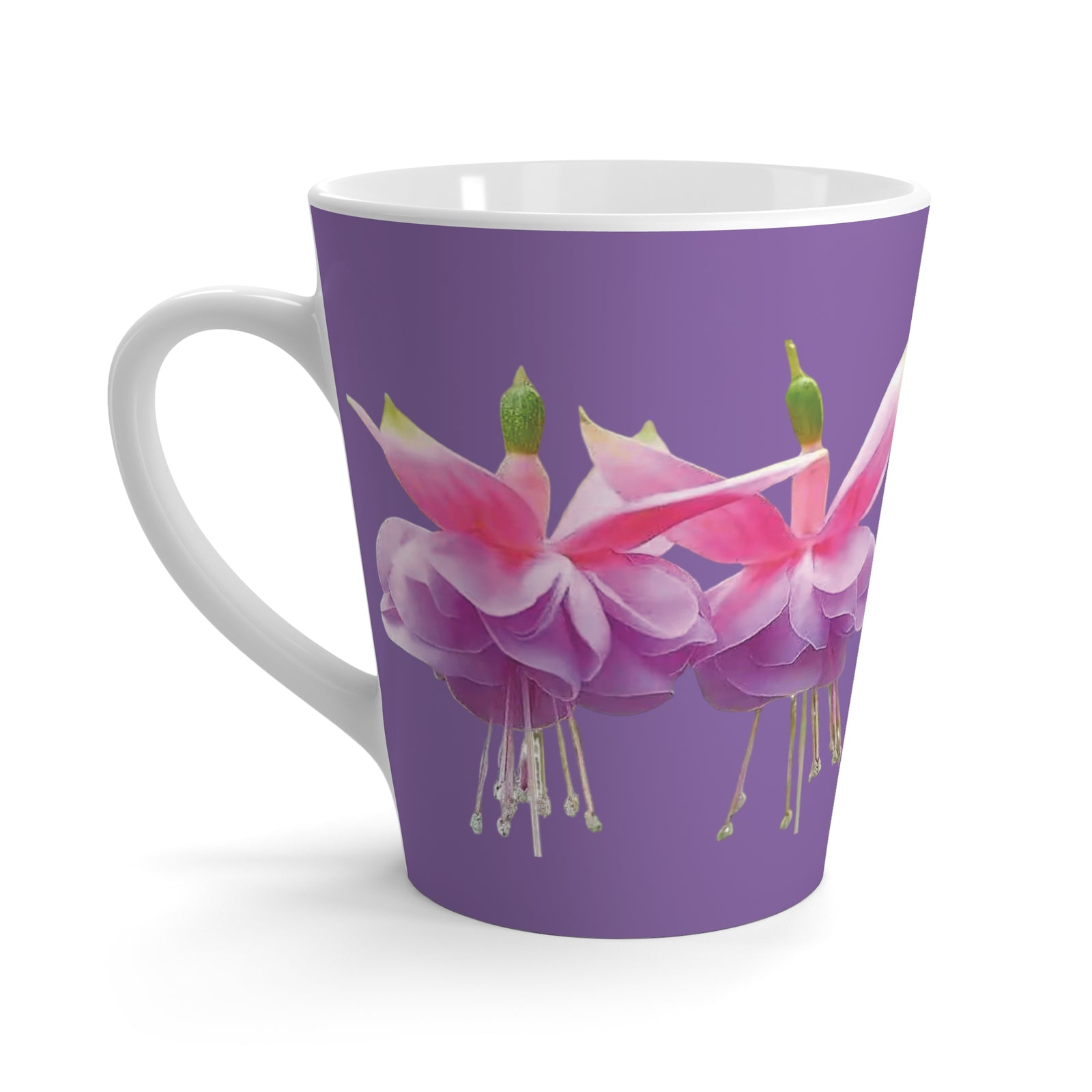 Latte White Mug, Floral - Tropical Fuschsias/Lt. Purple