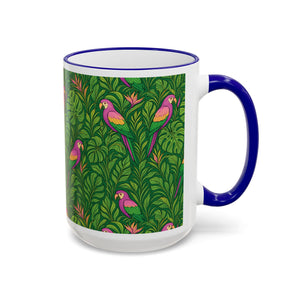 Accent Rim & Handle Coffee Mug ~ Parrot Family, Pink