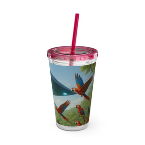 Tropical Tumbler with Straw | 16 oz: UFO and Parrots