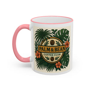 Accent Rim & Handle Coffee Mug — Palm & Bean Coffee Club Logo