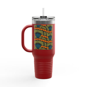 Insulated Travel Mug, 40oz / Hibiscus Fan Dance, Orange - Perfect for Outdoor Adventures