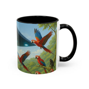 Accent Coffee Mug (11, 15oz), 8 Colors - UFO and Macaws