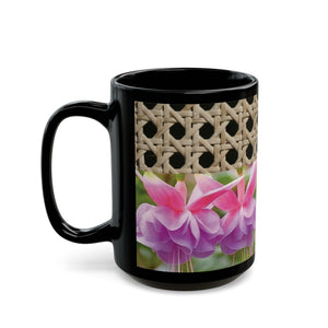 Black Coffee Mug - Wicker & Pink Fuschias