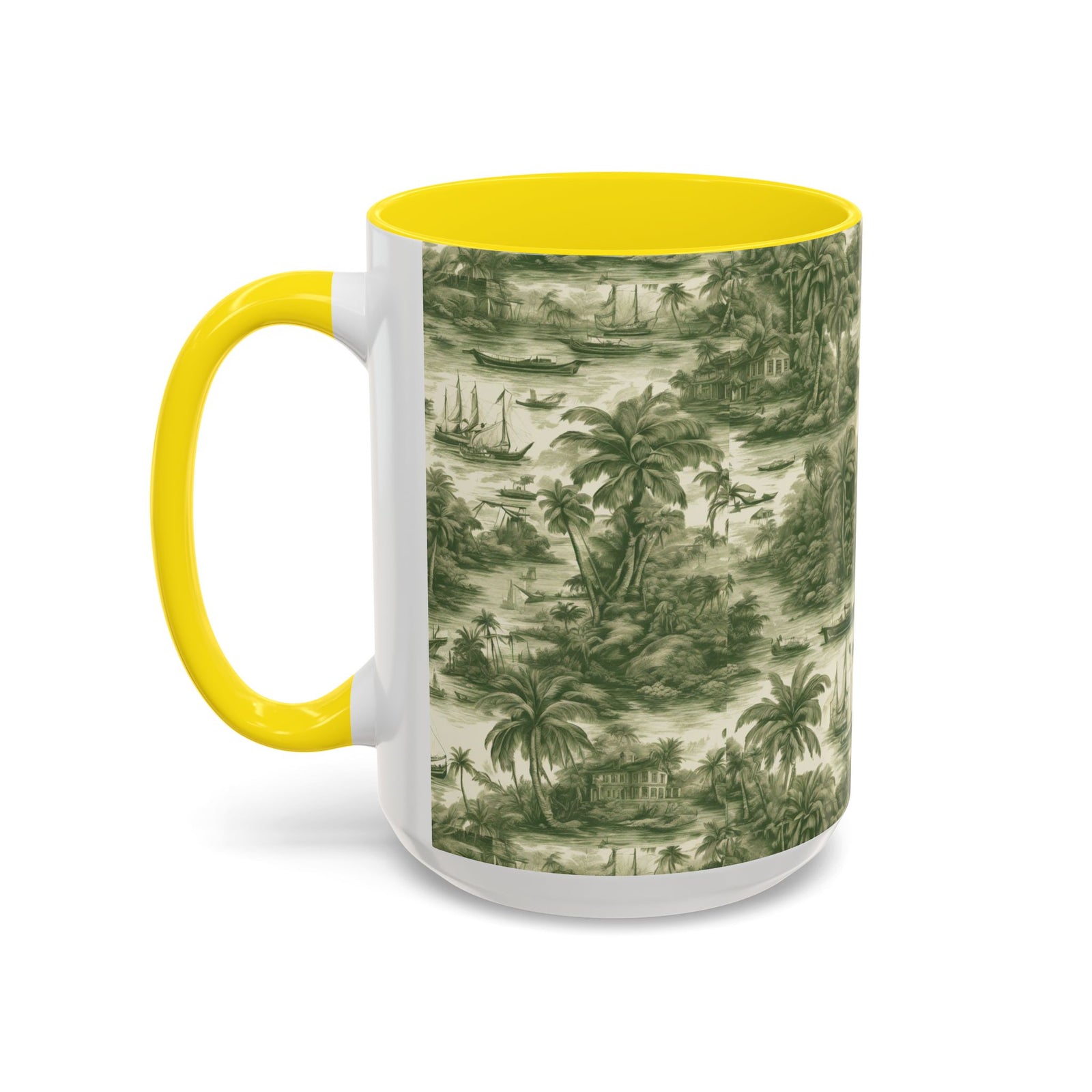 Accent Coffee Mug (11, 15oz), 8 Colors - Tropical Toile #1, evergreen