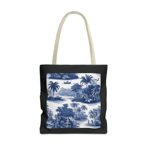Coastal Toile Tote Bag, Blue — 3 Sizes