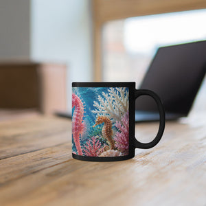 Black Mug — Colorful Pink Seahorse Coffee Cup