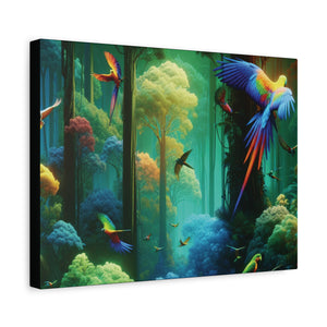 Tropical Parrots Canvas Wall Art — Vibrant Flight School Jungle Scene Matte
