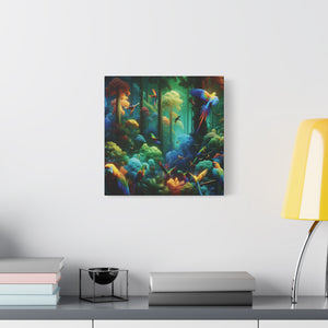 Tropical Parrots Canvas Wall Art — Vibrant Flight School Jungle Scene Matte