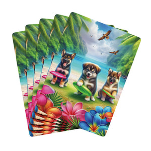 Poker Playing Cards - Puppies Playing Frisbee on Beach