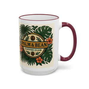 Accent Rim & Handle Coffee Mug — Palm & Bean Coffee Club Logo