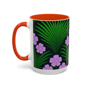 Accent Color Coffee Mug, Many Colors - 11oz & 15oz / Midnight Hibiscus Deco, Purple