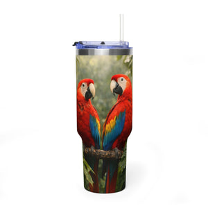 40oz Tumbler — Scarlet Macaws & Coffee Plants Insulated Mug