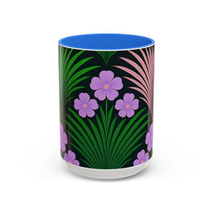 Accent Color Coffee Mug, Many Colors - 11oz & 15oz / Midnight Hibiscus Deco, Purple