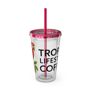 Tropical Tumbler with Straw | 16oz: Tropics Lifestyle Coffee Parrot Logo