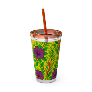 Tropical Tumbler with Straw | 16 oz: Midnight Flower Yellow