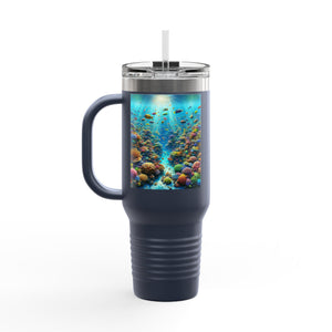 Insulated Travel Mug, 40oz / Busy Coral Reef - Perfect for Outdoor Adventures