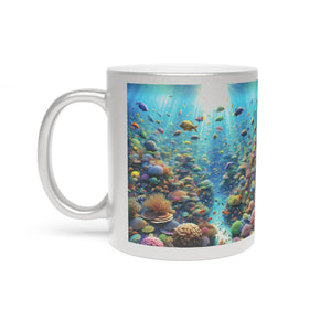Tropical Metallic Mug, Gold or Silver - Busy Coral Reef